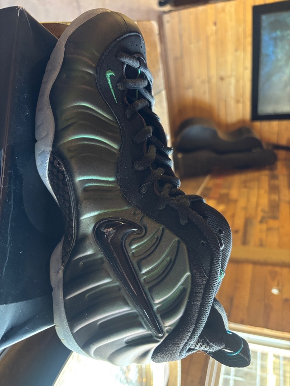 Nike Foamposite in Black with Iridescent Green Accents